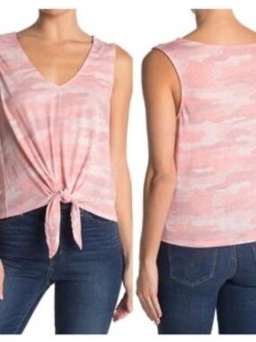 Lucky Brand Coral Pink Camo Tie-Front Tank